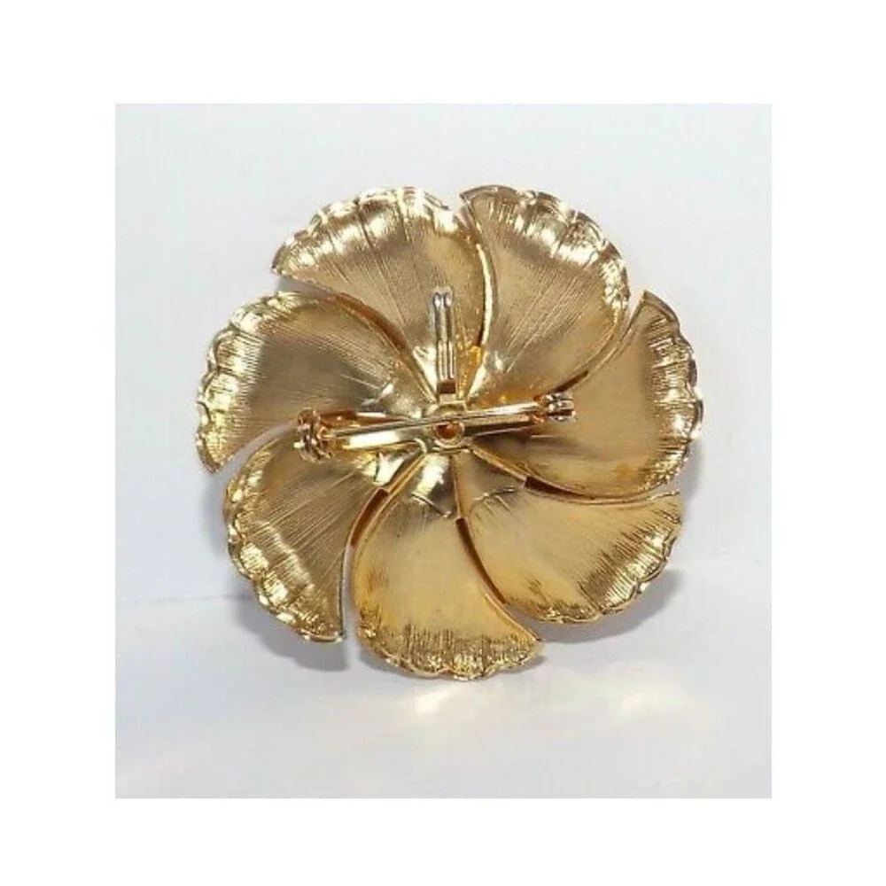 Vintage Enamel on Copper Picture Flower Scenery Gold plated Brooch Pin Pendant